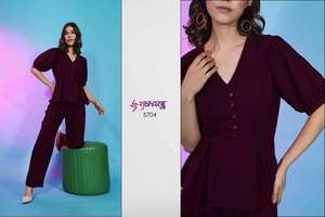 Vente en gros à taux de fabrication Ensembles coordonnés de vêtements occidentaux à la mode Maruti pour femmes Qualité supérieure Décontracté Forme en V Haut BSY + Pantalon Indien - Product Image 2