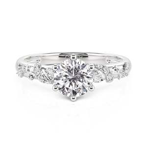 Bague de fiançailles ronde en argent sterling Jeulia avec motif géométrique en forme de branche et de feuille - Product Image 2