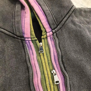 Nouveauté Qualité supérieure Lavage à l'acide personnalisé Sweats à capuche zippés triple couche Coton uni 450 GSM Color Block Winter Wear Sale - Product Image 4
