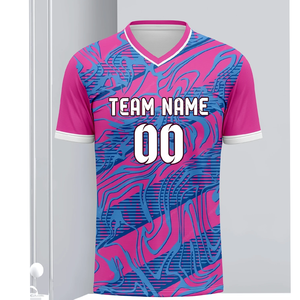 Maillot de football américain sur mesure, rose et bleu, impression numérique premium, sublimation, haut court d'équipe, offre variée - Product Image 4