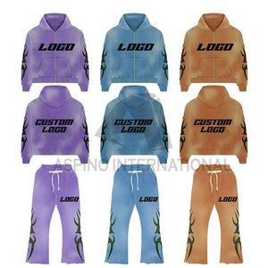 Producteur de survêtement Streetwear de luxe Personnalisation du survêtement en éponge française avec pantalon de survêtement et sweat à capuche EnsembleAcid Wash Design - Product Image 4