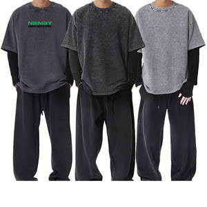 เสื้อยืดฮิปฮอปแขนสั้นผ้าฝ้ายสองชั้นซักเสื้อผ้าแนวสตรีทผ้า100% บ็อกซี่สไตล์วินเทจ - Product Image 3