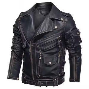 Veste en cuir pour hommes de haute qualité en gros avec logo personnalisé veste en cuir pour hommes de moto classique 100% veste en cuir véritable - Product Image 1