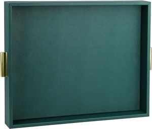 Plateau multifonctionnel en cuir foncé avec surpiqûres haut de gamme pour le petit-déjeuner, le café ou un service de collation élégant à la maison - Product Image 6