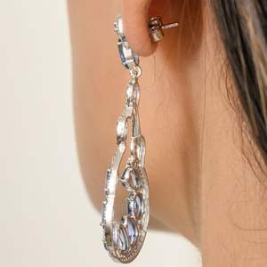 Nouveaux bijoux fins faits à la main à la mode saphir bleu naturel et boucles d'oreilles lustre en diamant en or blanc massif 18 carats bijoux fins - Product Image 6