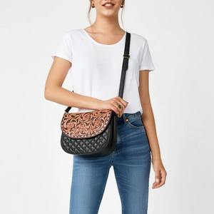 Genuine Leather Quilted Crossbody <b>Bag</b> Women Handmade Vintage Floral Tooled Flap Shoulder Purse Adjustable <b>Strap</b> OEM All - Product Image 2