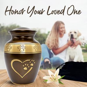 Urne funéraire pour animaux de compagnie en métal gravé de patte brune pour cendres, urnes funéraires commémoratives pour chat et chien fournitures en gros - Product Image 4
