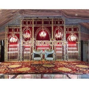 Panneaux en métal doré élégants pour la scène, arches en métal époustouflantes pour les mariages, cadres en métal pour scène de mariage intérieure indienne, États-Unis - Product Image 2