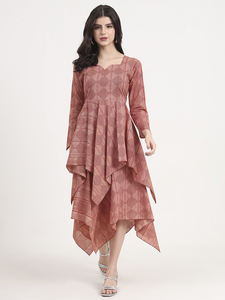 ชุดเดรสยาวคอวีแขนยาวคอวีของผู้หญิงชุดราตรีลำลองพิมพ์ลายดอกไม้สีกุหลาบมีฝุ่นเป็นมิตรกับสิ่งแวดล้อมทำจากผ้าฝ้าย100% - Product Image 4