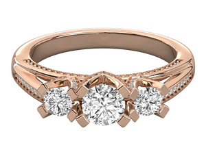 Anillo de Compromiso con Diamante Cultivado en Laboratorio de Corte Redondo, Anillo de Tres Piedras de Oro Amarillo con Diamante CVD, Regalo de Aniversario para Ella - Product Image 5