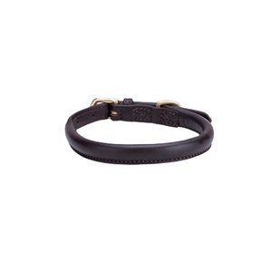 Saman Exports Premium Quality Dark Brown Leather Round <b>Dog</b> <b>Collar</b> Top Indian Supplier Wholesaler and Manufacturer - Product Image 1