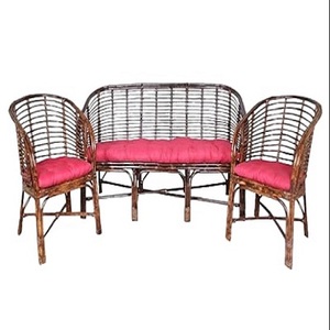 Handicraft Cane Beautifully Designed Pink Cushioned 3 <strong>Sitter</strong> + 2 No Single Chair Cane Sofa Set for Home Living Room Resort Sofa