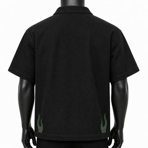Summer Oversize Zipper <b>Shirt</b> Short Sleeve Boxy Fit Streetwear Rhinestone <b>Flame</b> Graphic <b>Shirt</b> OEM Wholesale Full Zipper - Product Image 2