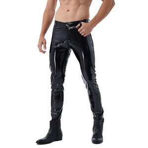 Pantalon de moto en cuir avec fermeture éclair Pantalon sans entrejambe Vêtements pour hommes Fashion Wet Look Nightclub Performance Costumes Wet Look Trousers - Product Image 1
