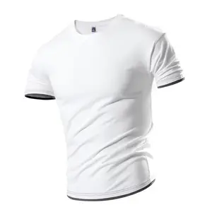 T-shirt uni OEM à manches courtes T-shirt slim uni à manches mi-longues et épaules tombantes à séchage rapide T-shirt de rue à bas prix pour hommes - Product Image 1