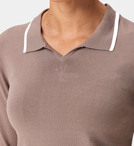 Logotipo personalizado, venta al por mayor, camiseta Polo de Golf de punto deportivo ajustada ligera con cuello en V para mujer, camiseta Polo de punto para mujer 2025 - Product Image 5