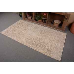 Alfombra de lana turca Beige Vintage de 3,5x6,6 pies, hecha a mano, clásica, gran área abstracta, Patchwork, diseño Rectangular para pasillo, látex - Product Image 3