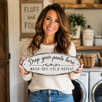 Panneau métallique « Drop Your Pants Here » en relief, panneau de blanchisserie, décoration murale style ferme, plaque en étain vintage, fournisseur direct d'usine OEM