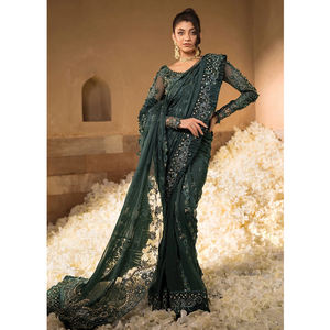 Nouvel arrivage de saris brodés de créateurs pakistanais pour fête, fabrication professionnelle, saris de mariage et de fête pour femmes - Product Image 3