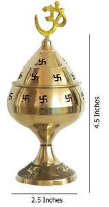 Artisanat en laiton pur Om & Swastik conçu Diya (hauteur: 5.5 pouces) pour Temple de la maison, Pooja, Diwali et cadeau - Product Image 2