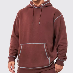 OEM <b>Mens</b> Boxy Contrast Stitching Hoodie Blank Reverse Stitch <b>Pullover</b> <b>Men</b> Sweatshirt Casual Hoodie - Product Image 4