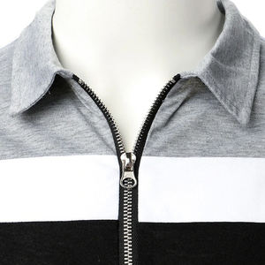 Camiseta de corte clásico para hombre, jersey de poliéster/algodón suave, diseño de cremallera, transpirable, patrón sólido, logotipo personalizado, manga corta - Product Image 6