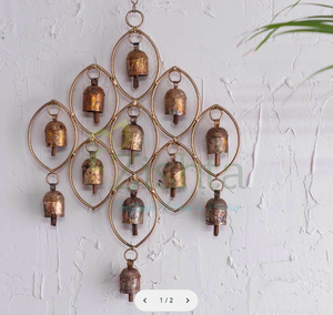 Cloches en fer décoratives au design moderne, carillons muraux artisanaux de l'Inde revêtus de cuivre à suspendre pour les festivals du Ramadan Diwali - Product Image 4