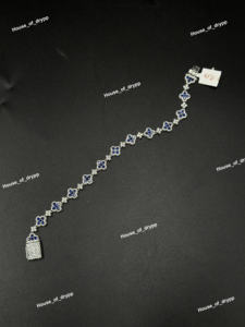 Silver Floral Link <b>Bracelet</b> With Blue <b>Moissanite</b> Diamond Look Stones Iced Out Design Elegant Chain Jewelry For Women Party Wear - Product Image 5