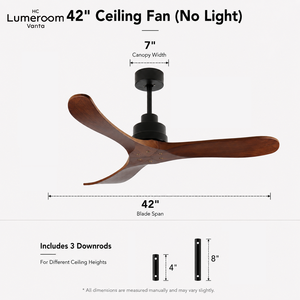 Ventilateur de plafond en bois massif de 42 pouces, sans lumière, télécommande, moteur DC silencieux, fixation par tige, réversible, 6 vitesses, pour intérieur, en stock aux États-Unis - Product Image 4
