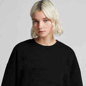 Sudadera Negra con Cuello Redondo Unisex, Lisa, Básica, de Manga Larga, de Felpa, Informal, Holgada, Suave, Cómoda - Product Image 3