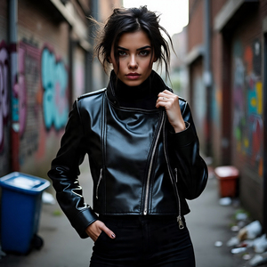 2025 señoras piel de oveja chaquetas con cremallera chaqueta de motocicleta personalizada algodón venta al por mayor Regular Fit ropa al aire libre estilo motorista - Product Image 5