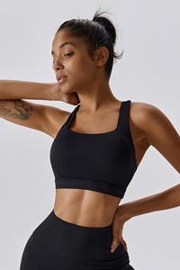 Soutien-gorge de sport Flex noir avec logo personnalisé le plus récent avec dos croisé Soutien-gorge de sport de fitness respirant, extensible et à impact élevé pour femmes - Product Image 2
