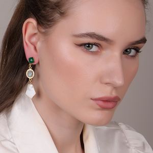 งานแฮนด์เมดสีเขียว ONYX labradorite Lace Agate DROP | ชุบทอง18K เครื่องประดับงานแต่งงานของผู้หญิงที่ทันสมัย | ขายส่งผู้ผลิต - Product Image 5