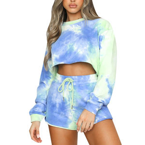 Ropa de algodón personalizada de gran tamaño, venta al por mayor informal, tops cortos de dos piezas para mujer, conjuntos de sudaderas con capucha para mujer - Product Image 1