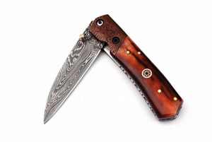 Couteau de poche pliant de camping en acier damas fait à la main de haute qualité - Product Image 2