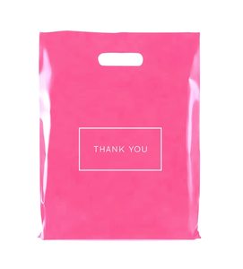 Bolsas de polietileno con mango troquelado PINK Thank You LDPE/HDPE Bolsas de compras Bolsa de fuelle lateral con troquelado de plástico - Product Image 2