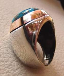 Wholesale <b>Mens</b> <b>Ring</b> New Arrival Natural Blue Copper Turquoise Gemstone Arabic Oxidized Two Tone Jewelry 925 Sterling <b>Silver</b> <b>Ring</b> - Product Image 6