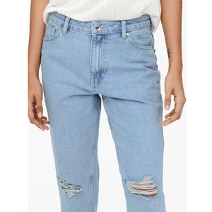Pantalon en jean premium pour femme, coupe droite, déchiré, éco-responsable, taille mi-haute, en coton, personnalisable, mode, OEM ODM, vêtements sous marque privée - Product Image 3