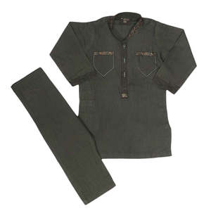 Shalwar Kameez Bordado para Niños - Verde Oliva - Product Image 1