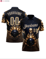 Camiseta Personalizada para Hombre, Diseño de Calavera Metálica 3D en Color Dorado Vegas, Tejido Transpirable, Estilo Casual para Boliche