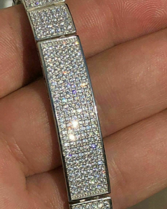 Pulsera de Cadena Cubana de Aleación con Moissanita Plateada de Alta Calidad, Corte Esmeralda, Estilo Hip Hop, Personalizada, para Regalo Unisex - Product Image 1