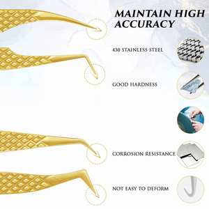 แหนบต่อขนตาพลาสม่าสีดำปลายทองทำจากสแตนเลสสีทองสั่งทำโลโก้ได้ตามต้องการ - Product Image 2