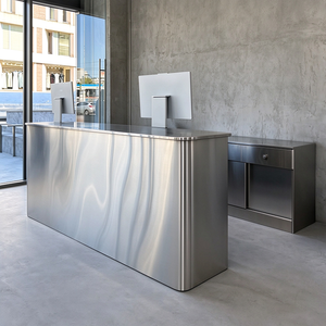 Comptoirs de réception sur mesure en acier inoxydable, bureaux d'accueil en métal, tables de réception modernes pour salons de coiffure, instituts de beauté, bureaux, halls d'hôtels - Product Image 6