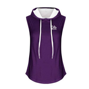 Sweat-shirt pull sans manches respirant à la mode pour femmes, sweat à capuche avec logo personnalisé en violet avec coupe ajustée - Product Image 1