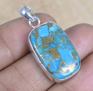 Vente en gros de bijoux fins en argent sterling 925 pendentif pour femme plaqué or avec pierre gemme turquoise estampillé argent - Product Image 4