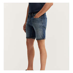 Cotton <b>Men's</b> Dark Aged <b>Slim</b> <b>Fit</b> <b>Shorts</b> Breathable Blue Denim Style <b>Short</b> Length Jeans Zipper Natural Pattern Design - Product Image 2