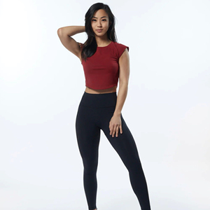 Performance Fit 95% Cotton 5% Spandex Fitted Cap Sleeves Raglan Shaped Crew Neckline <b>Women</b> Tartan <b>Red</b> Scoop Hem Crop T-Shirts - Product Image 4