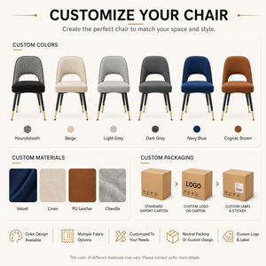 <span class=keywords><strong>Chaise</strong></span> de <span class=keywords><strong>salle</strong></span> à <span class=keywords><strong>manger</strong></span> rembourrée moderne DM avec dossier ouvert arqué, coussin épais, pieds en métal <span class=keywords><strong>noir</strong></span> et embouts dorés - Product Image 4