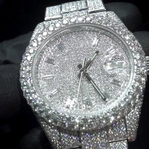 นาฬิกาควอตซ์โครโนกราฟผู้ชายสุดหรู สไตล์ฮิปฮอป ประดับเพชรเลี้ยงในห้องปฏิบัติการ ตัวเรือนสแตนเลสสตีล กระจกสีเหลืองทอง - Product Image 3