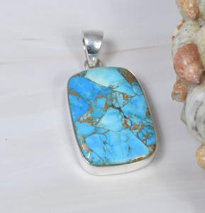 จี้ทองแดงสีน้ำเงินเทอร์ควอยส์925เงินสเตอร์ลิงทำด้วยมือเครื่องประดับพลอยเดือน December ของขวัญสำหรับเธอ - Product Image 2